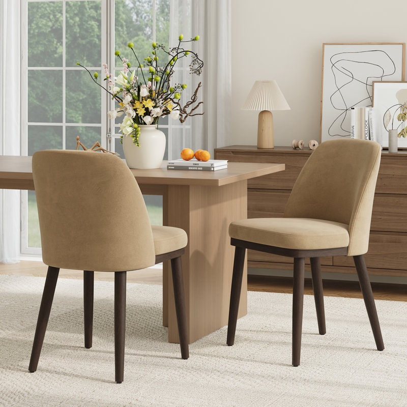 Chaise rembourrée en bois massif avec tissu doux, Brun