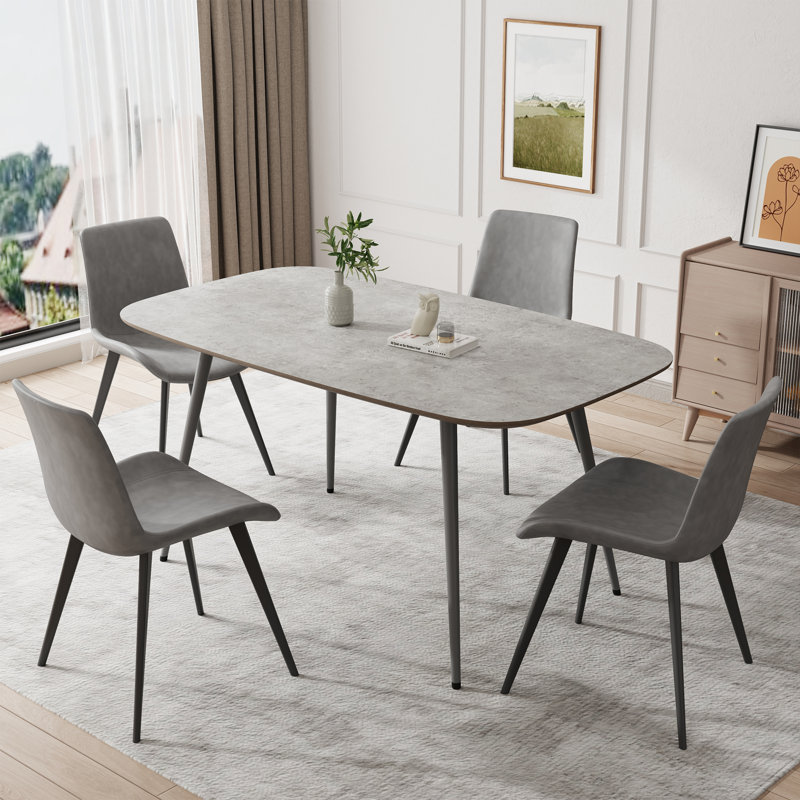 47.2'' Dining Table Set, Rectangular Modern Kitchen Table Set for Kitchen, Dining Room(1 Table 4 Chairs), Gray, Gray/Gray
