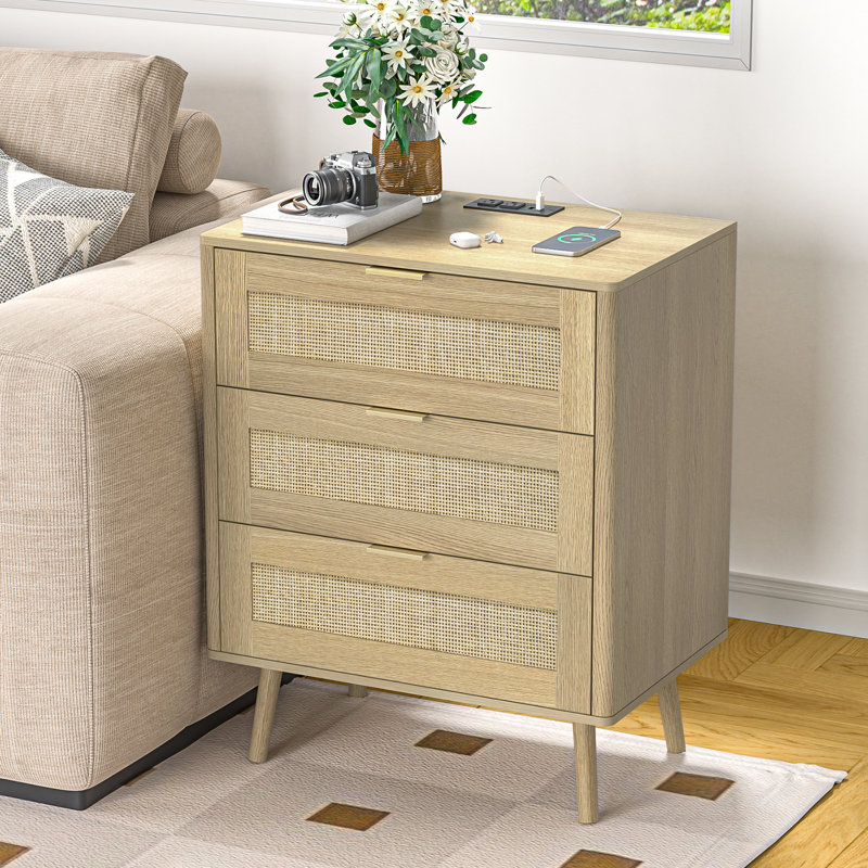 23.2’’ Tall 3-drawer Nightstand, Light Oak