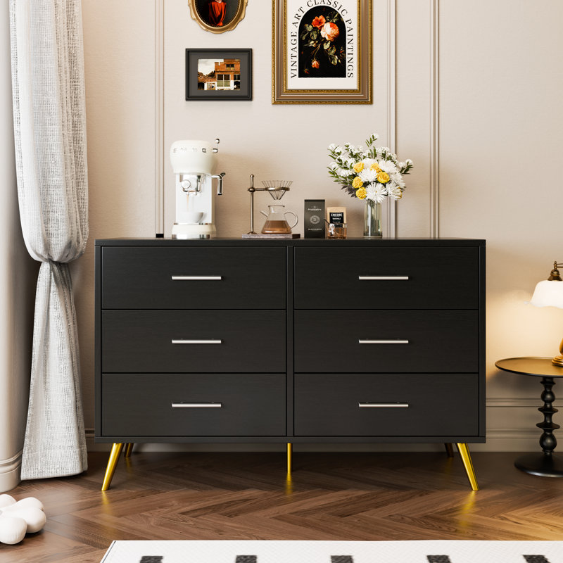 Commode 6 tiroirs pour chambre Tamica, Noir