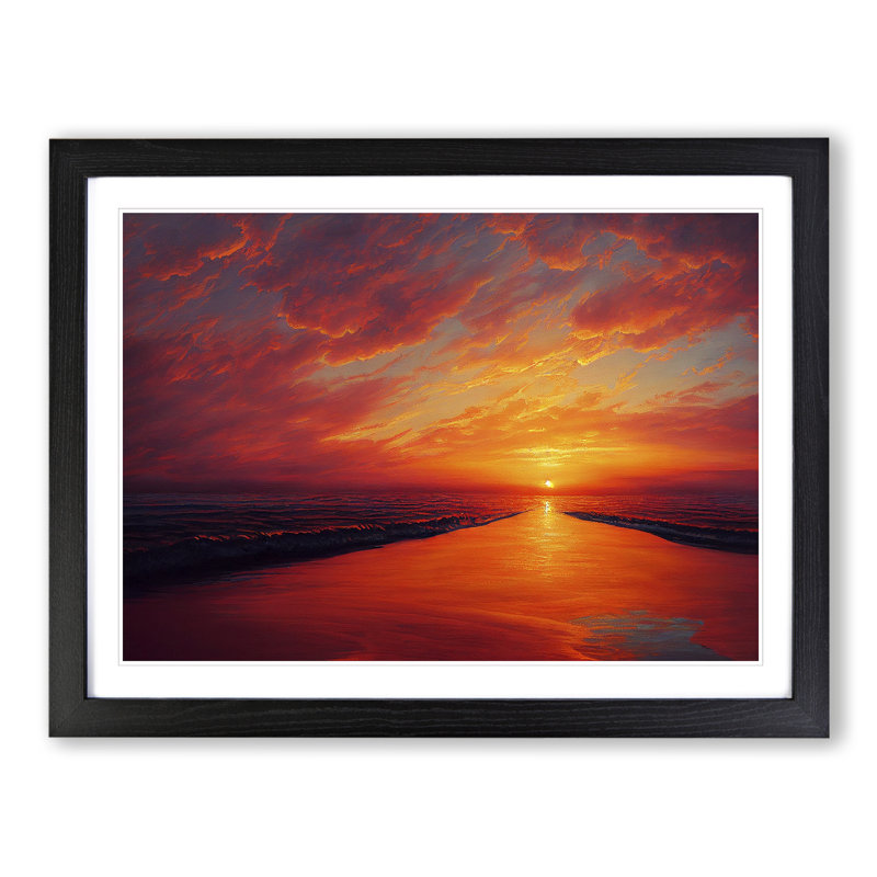 Refined Sunset Seascape - Single Picture Frame Painting, Black Framed, 46cm H x 64cm W x 2cm D
