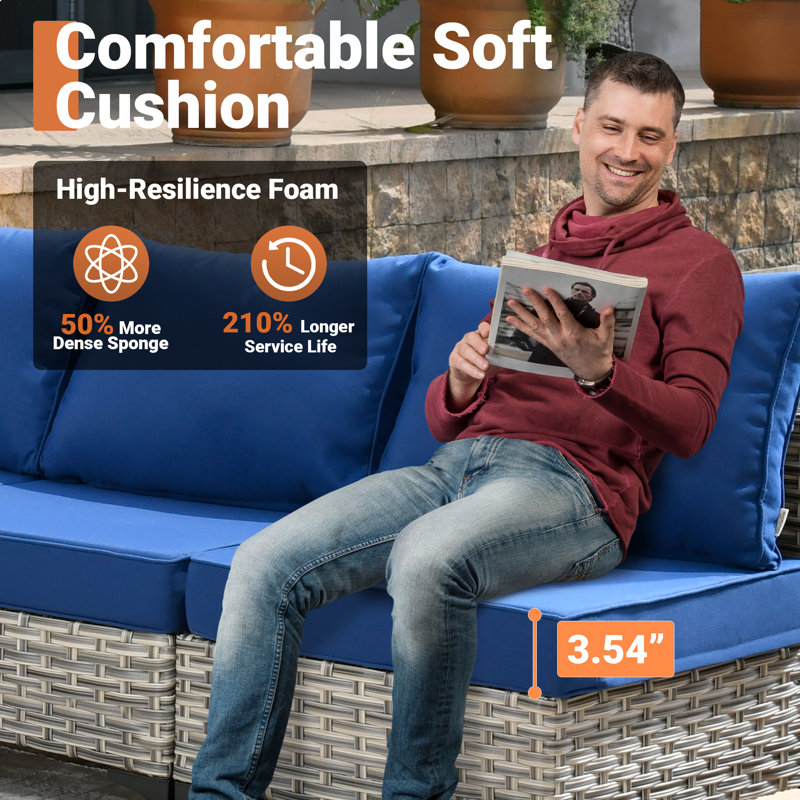 Ensemble de conversation modulaire en osier pour 6 personnes avec table basse lumineuse et chaises pivotantes, ensemble de conversation modulaire en rotin toutes saisons avec coussins Emroy