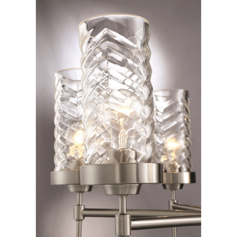 Lustre traditionnel 6 lumières à abat-jour Haleigh, Nickel brossé