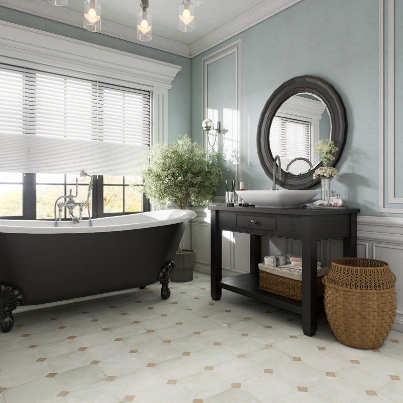 Laverton Octagon W/Taco 7-7/8 In. X 7-7/8 In. Porcelain Floor And Wall Tile, Light Beige/Beige