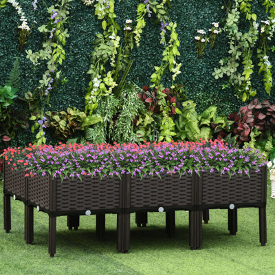6 Piece Raised Garden Bed Kit By - Self-Watering Elevated Planter Boxes For Outdoor Plants Easy Assembly 15.29"X15.29"X17.73" Polypropylene Herbs & Veggies Brown And Stylish 15.29" L X W 17.73" H