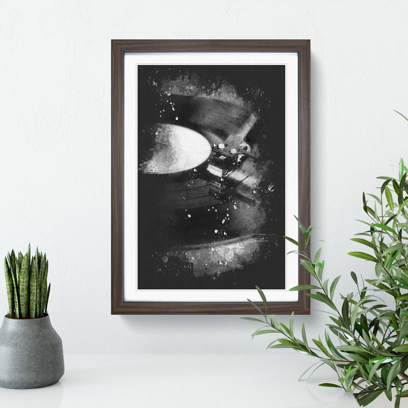 Vinyl Record Player - Picture Frame Painting Print, 63cm H x 45cm W x 2cm D, Walnut Framed