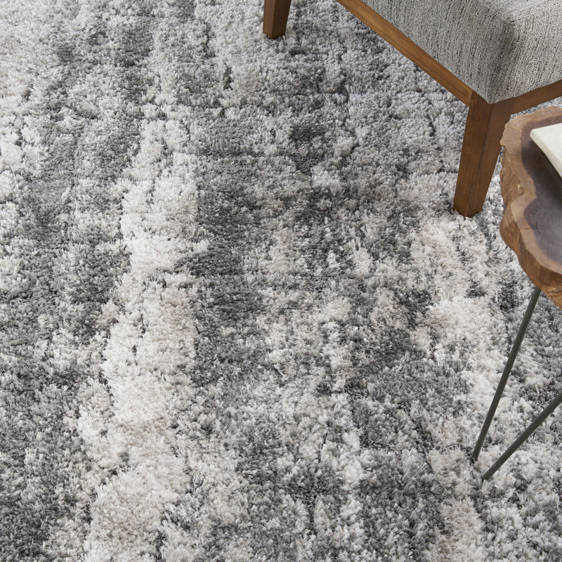 Dreamy Shag Abstract Ivory/Charcoal Area Rug, Rectangle 9' x 12'