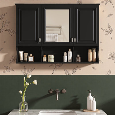 Armoire à pharmacie de 41 pouces avec tablettes ouvertes, rangement mural avec portes et miroir, tablette réglable