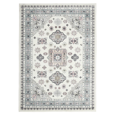 Vintage Area Rug for Living Room - Soft Low-Pile, Machine Washable, Non-Slip & Mark Resistant Carpet - Non-Shedding - Bedroom & Dining Decor - 9x12ft (274x366cm), Cream White, US Specs