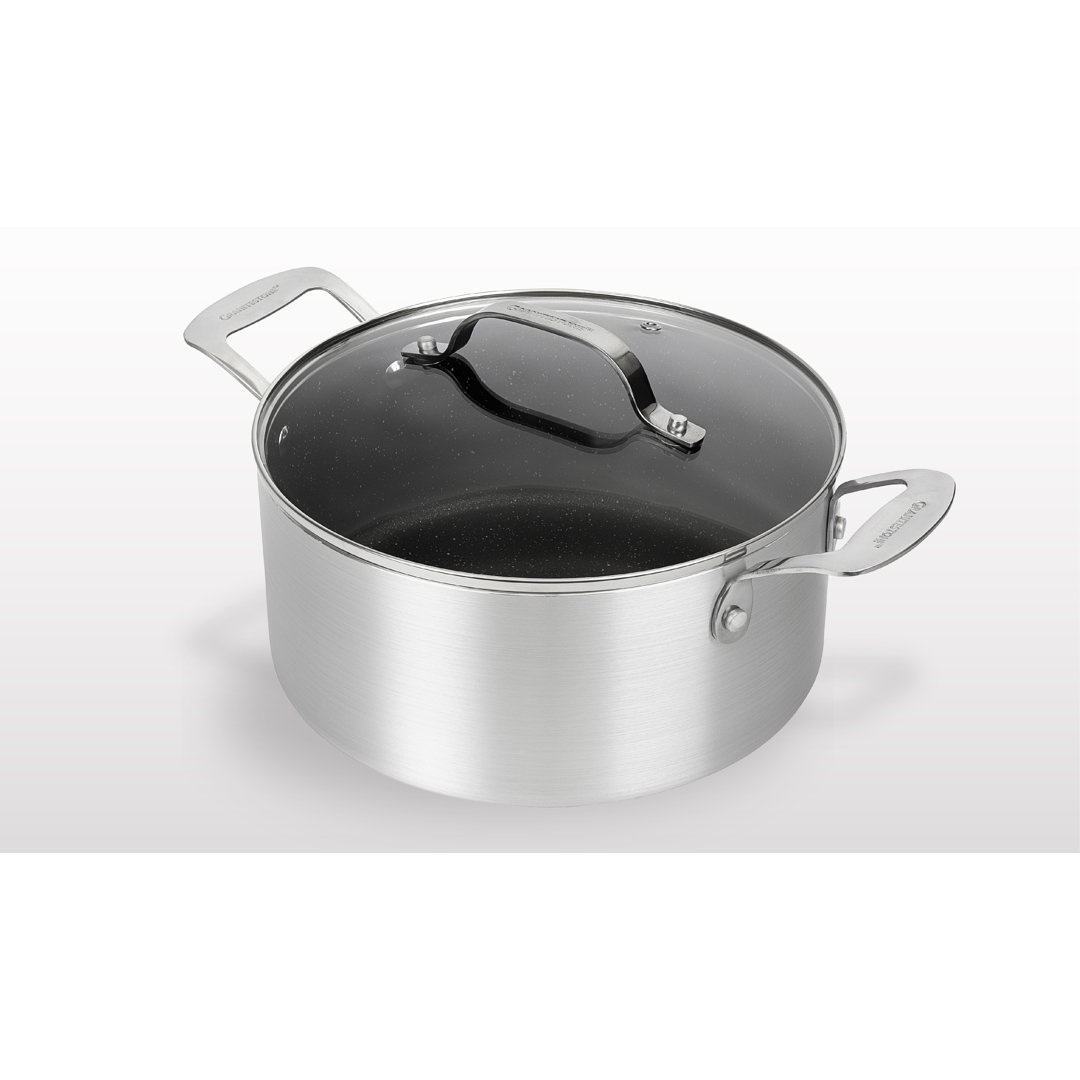 Granitestone Silver 5 QT Nonstick Stock Pot with Tempered Glass Lid, Oven & Dishwasher Safe Granitestone