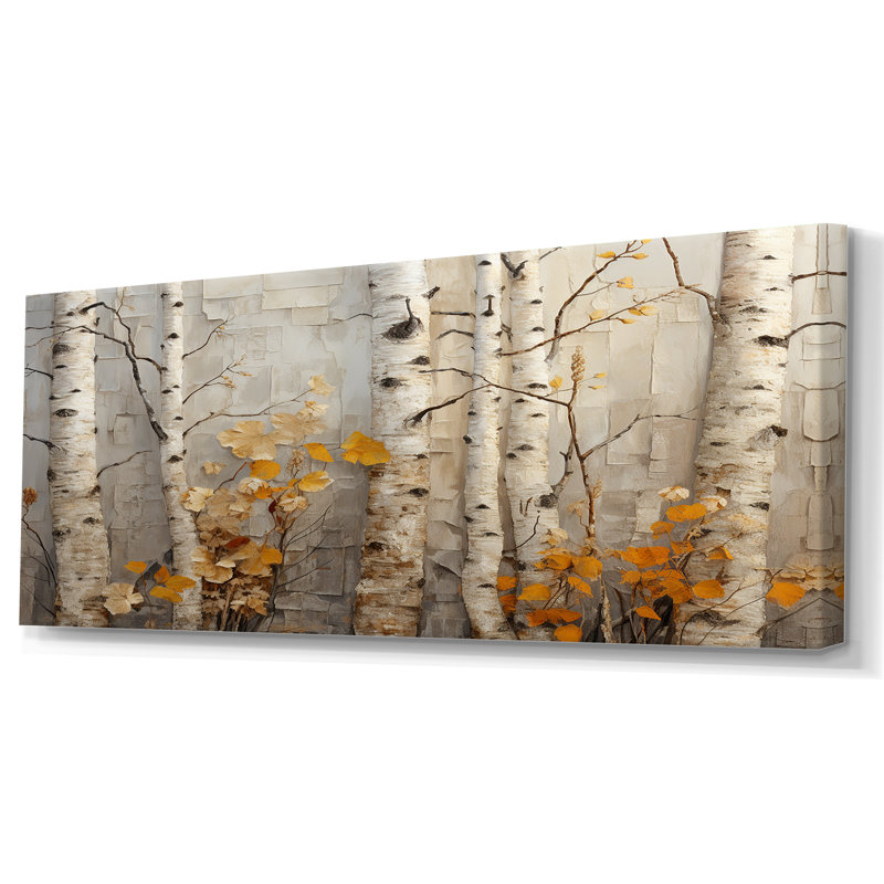 Élégance de bouleau d'automne - art mural grand arbre, Toile tendue, H 28 po x l 60 po x P 1,5 po