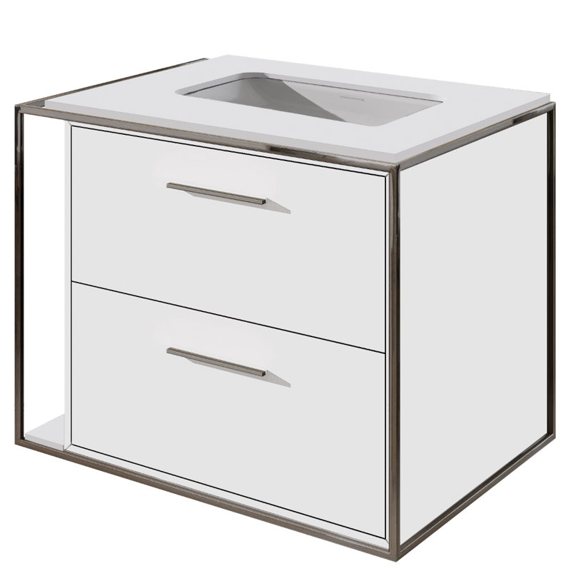 Linea 24" Vanity Base, Polished Stainless Steel, Wall Mount, Matte White