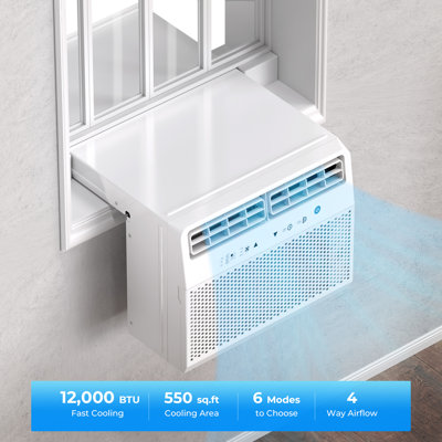 Electatic U-shaped Window Air Conditioner - Ultra Quiet 45db, Cools 550 Sq.ft, 6 Modes & Remote Control, Energy Saving With Sleep Mode & Auto Temp Sensor
