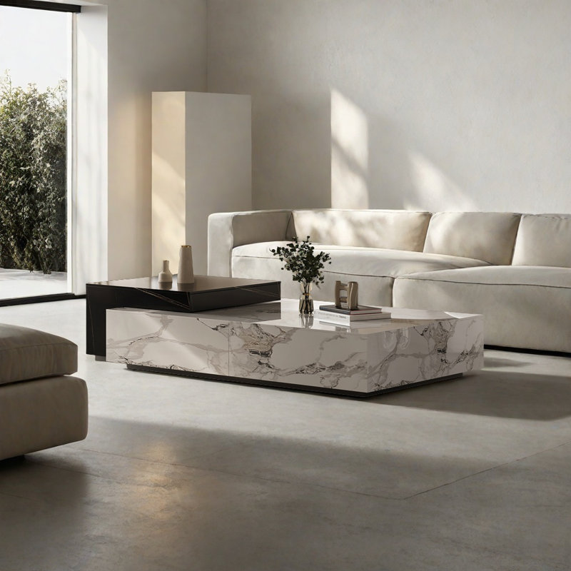 Table basse Italian Light Luxury, Blanc / Gris / Noir
