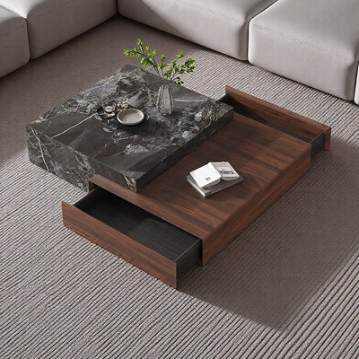 Table basse avec rangement en ardoise et bois Simplicity