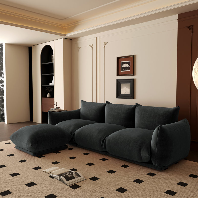 Canapé modulaire rembourré en tissu 3 pièces Minarik, Chenille noir, H 25,2 po x l 103,9 po x P 38,58 po