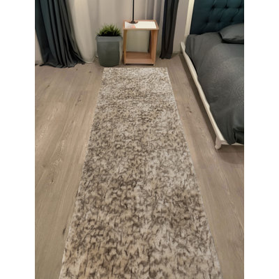 Tapis de couloir lavable antidérapant à poils longs ultra doux de couleur beige pour intérieur de 40 pouces de large par longueur personnalisée