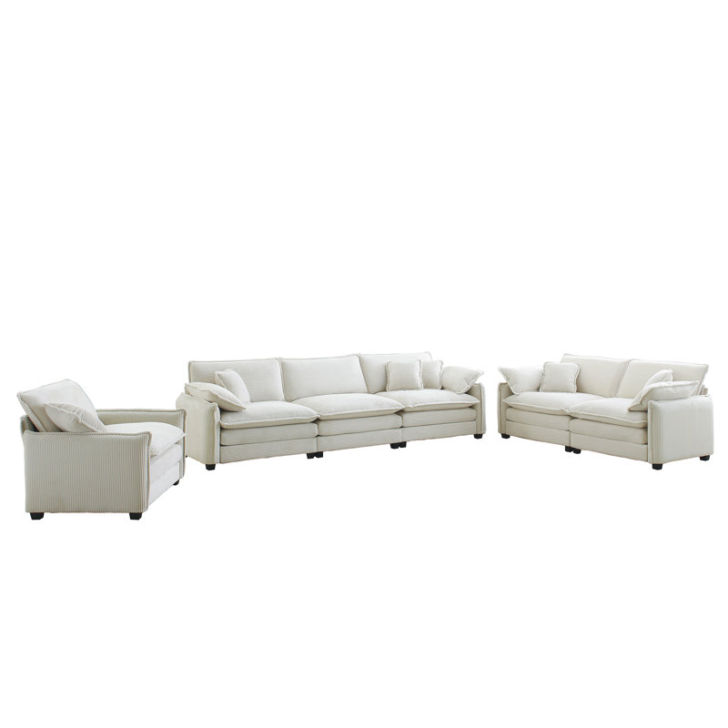 Canapé modulaire surdimensionné 3 pièces confortable, un canapé simple et un canapé 2 places et un canapé 3 places, canapé à assise profonde en velours côtelé