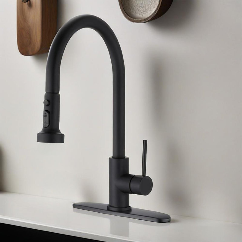Pull Down Kitchen Faucet With Sprayer, Matte Black