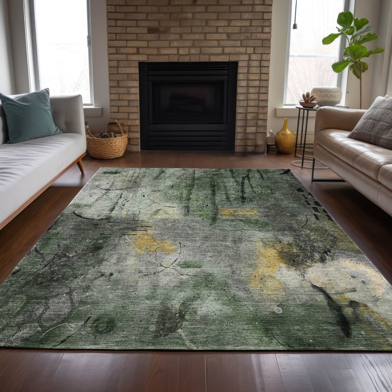 Tapis intérieur / extérieur lavable à la machine en étain Xhevrie, Rectangle 5 pi x 7 pi 6 po