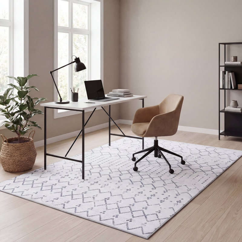 Leila Moroccan Diamond Trellis Machine-Washable Rug, Rectangle 4' x 6', Ivory