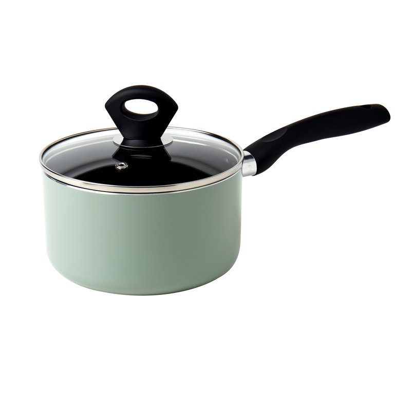Sage Green Non-Stick Aluminum Cookware Set with Glass Lid