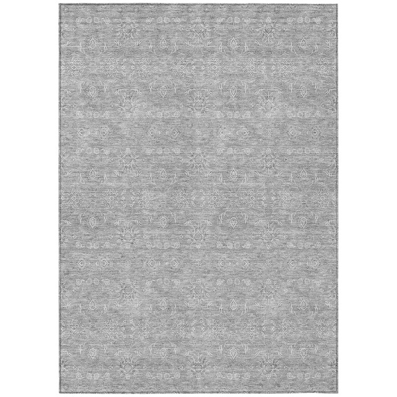 Tapis extérieur lavable floral argenté et ivoire 8 pi x 10 pi