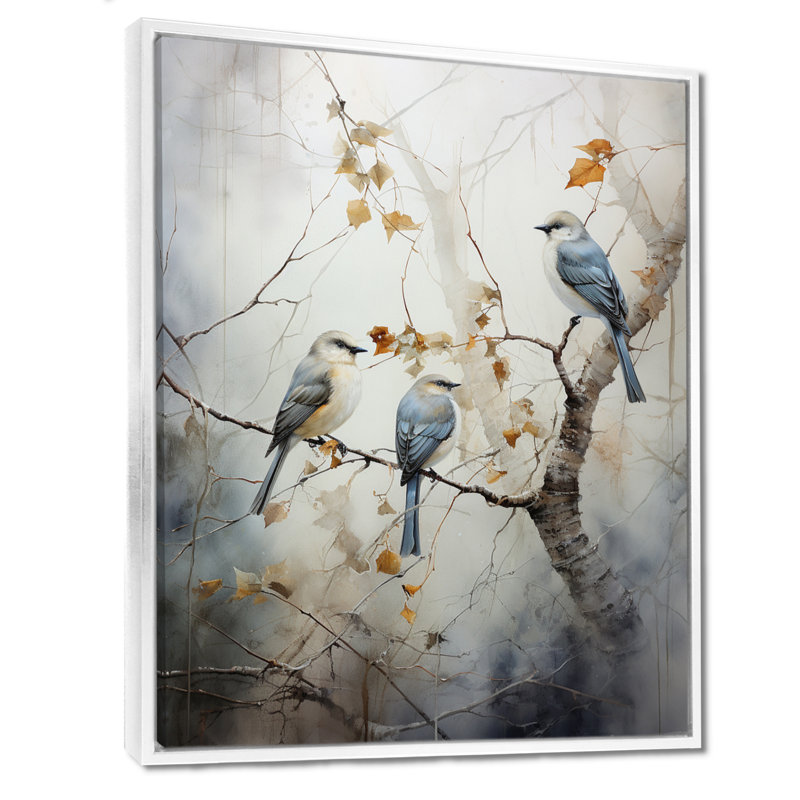 Bird Silent Watcher II - Art mural oiseau, H 32 po x l 16 po x P 1 po, Cadre flottant blanc