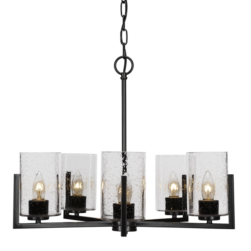 Lustre 5 lumières Atlas, Bulle transparente, Noir mat