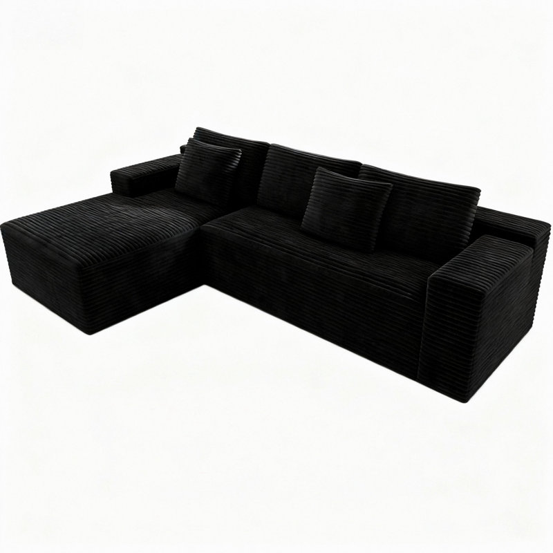 Siège de canapé modulaire 104,3 * 68,9 po, canapé rembourré compressé pour le salon, la chambre à coucher, un appartement, aucun assemblage requis, combinaison libre de 2 pièces, tissu en velours côtelé moelleux, NOIR
