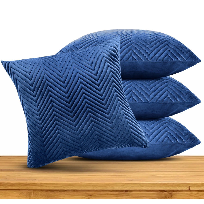 Embossed Quilted Chevron Decorative Cushion Cases - Set of 4 Modern Couch & Bed Décor Velvet Throw Pillow Covers , Navy