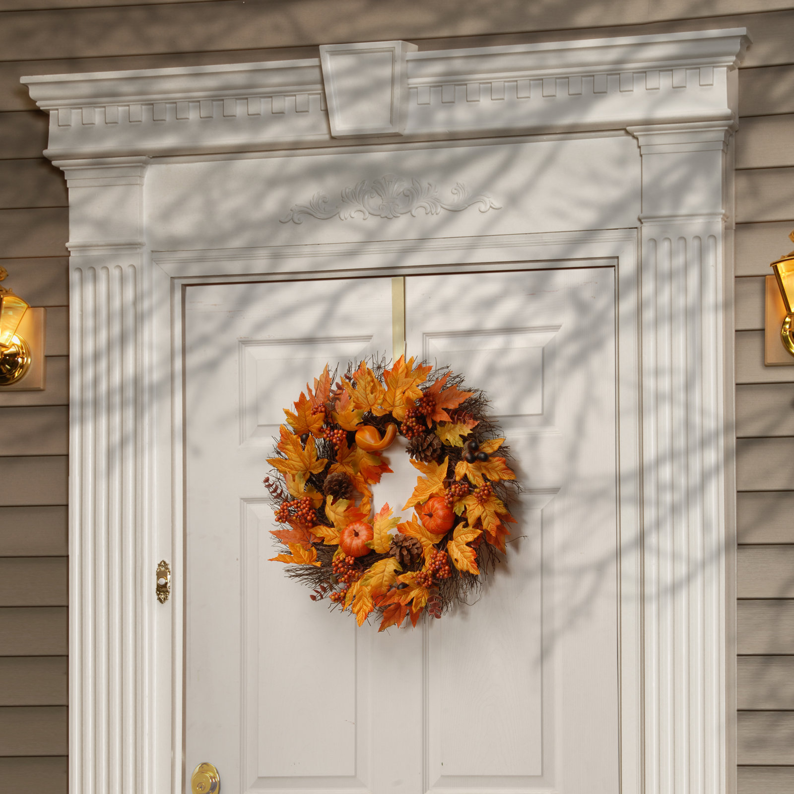 The Holiday Aisle® Pumpkins and Maple Leaves Wreath, 16"