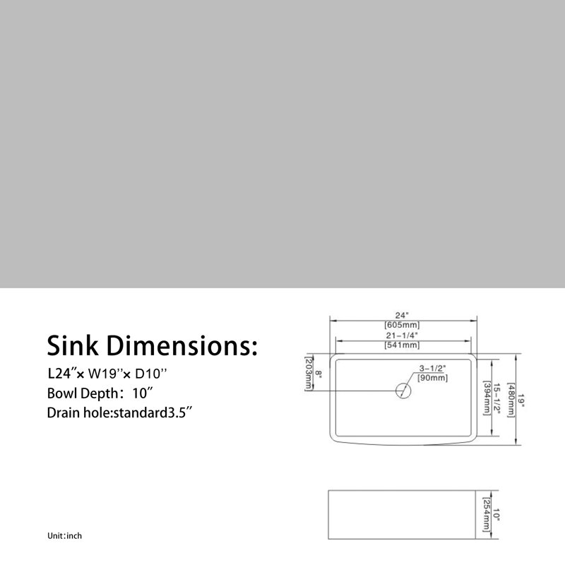 24'' L Single Bowl Ceramic Kitchen Sink