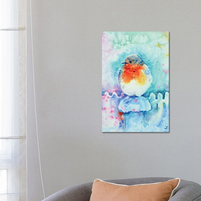 Christmas Robin 1 Piece Wrapped Canvas Painting