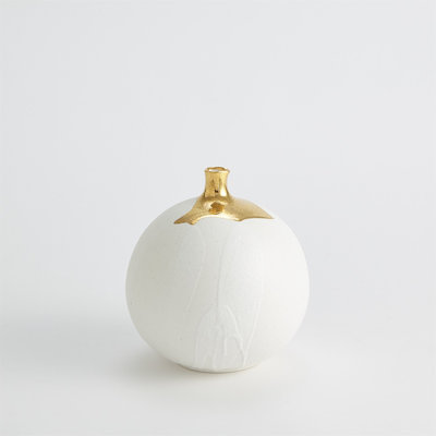 Dipped Golden Crackle/White Sphere Vase-Lg