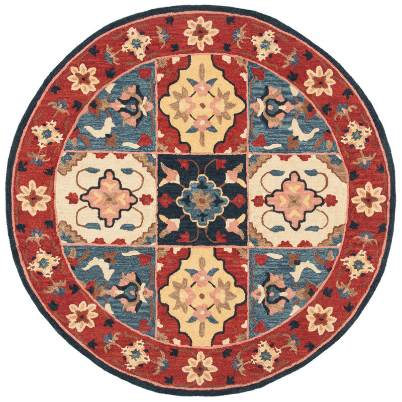 Hand Tufted Wool/Cotton/Latex Oriental Rug in Red/Gold, Round 7'