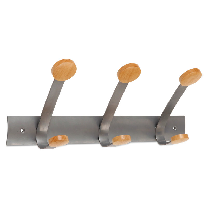 Alba Brown and Silver Wooden Coat Hook Rack