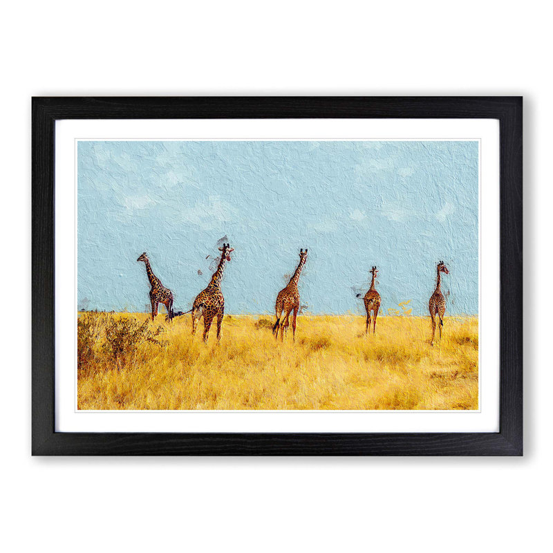 Giraffes - Picture Frame Painting Print, 27cm H x 36cm W x 2cm D, Black Framed