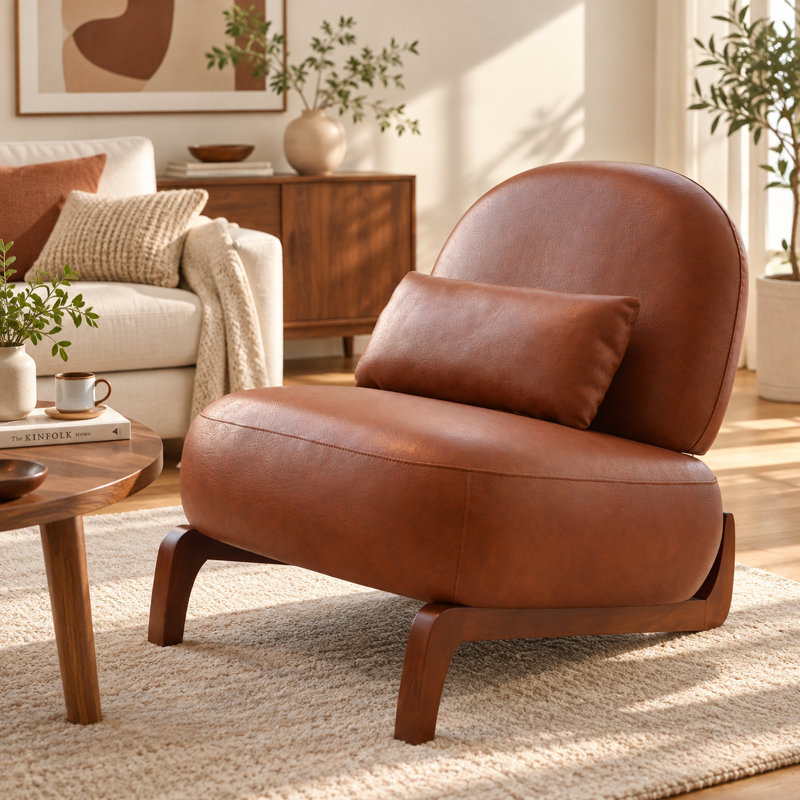 Fauteuil d'appoint en similicuir brun de 72 cm pour petits espaces, Brun