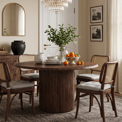 Table de salle à manger ronde 47 pouces avec base cylindrique cannelée en métal