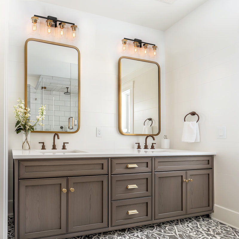 Nayomee Dimmable Black/Brass Rectangle Vanity Light, 4