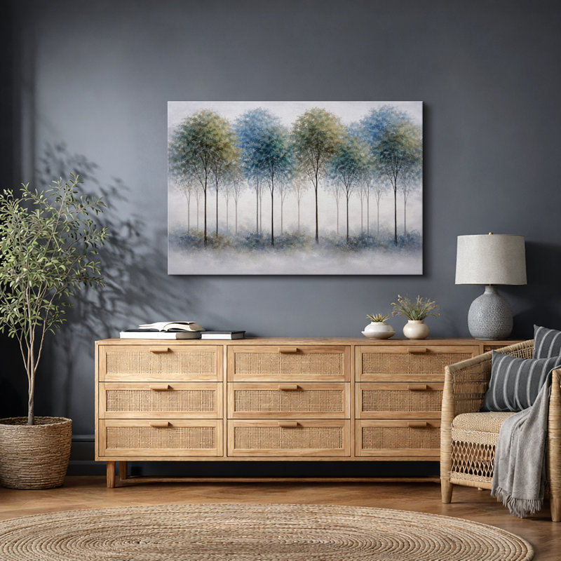 Misty Blue Tree Row, H 24 po x l 36 po x P 1,5 po, Toile tendue