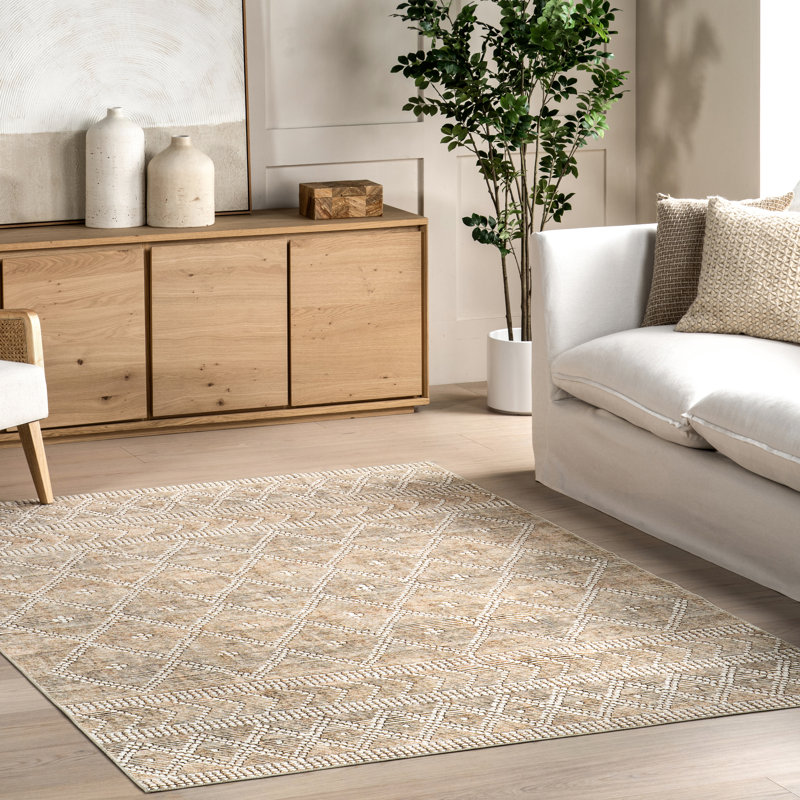 Úna Lattice SplashGuard Machine Washable Area Rug, Rectangle 4' x 6'