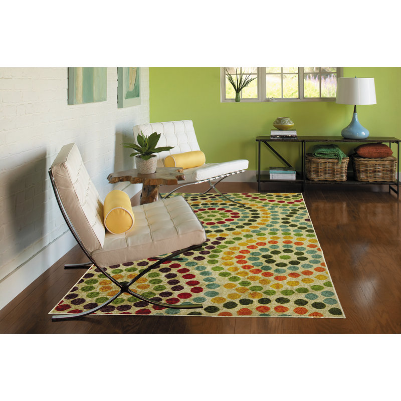 Tapis bleu / vert à motif de mosaïque moderne Cragmere, Rectangle 5 pi x 8 pi