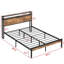 Structure de lit plateforme en métal pour grand lit avec tête en bois et 2 tiroirs cachés, rangement supplémentaire, aucun sommier nécessaire, installation rapide, teinte brun noir, structure, profondeur 84,25 po, largeur 61,94 po, 40,06 po