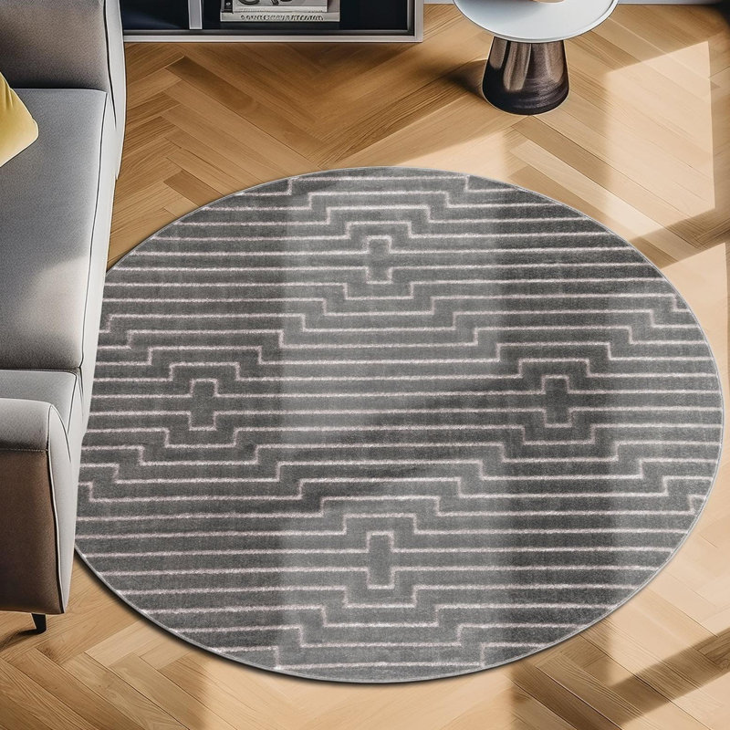 Tapis gris et argent Latitude Run® Mirage Nikica, Rond 7 pi 10 po