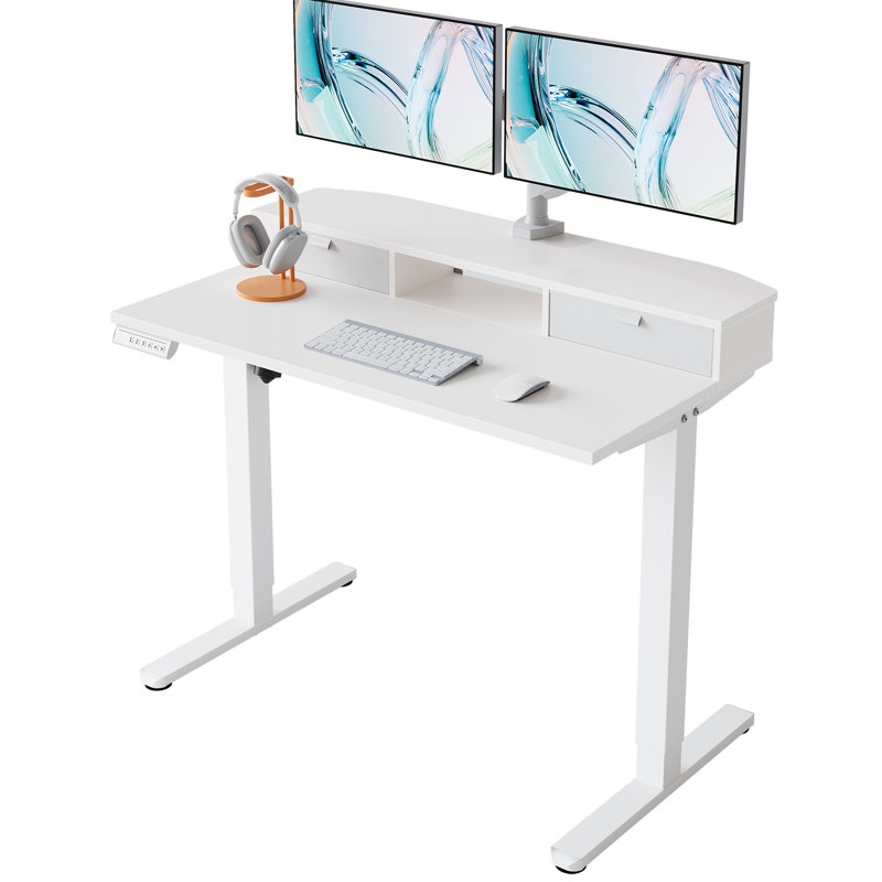 Electric Standing Desk With 2 Drawers, C-Clamp Mount Compatible, Height Adjustable Sit Stand Desk, 4 Memory Presets