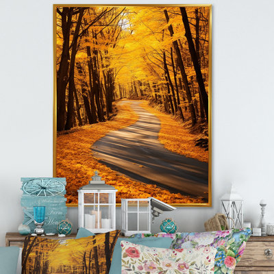 Autumn Yellow Road Into The Forest III - Road Wall Art