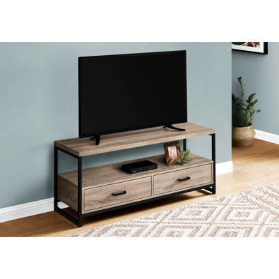 Meuble télé 48 po avec stratifié taupe foncé et métal noir, 2 tiroirs et rangement pour la chambre à coucher, pour le salon, s'adapte aux téléviseurs de 70 à 79 po, aux tiroirs, aux chambres à coucher et aux téléviseurs Suits