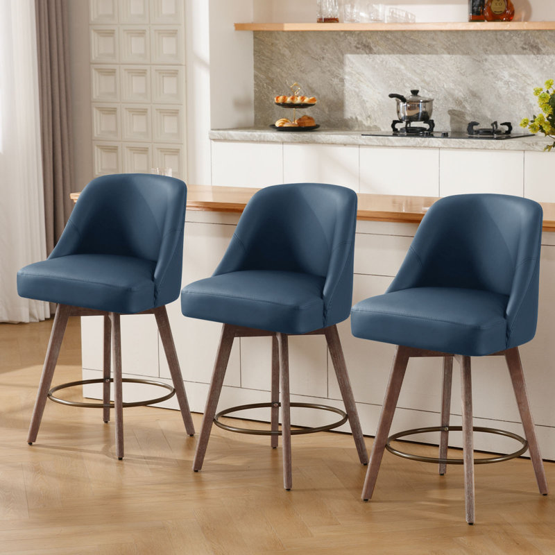 Kishmat Swivel 26'' Upholstered Counter Stool with Solid Wood Frame, Blue